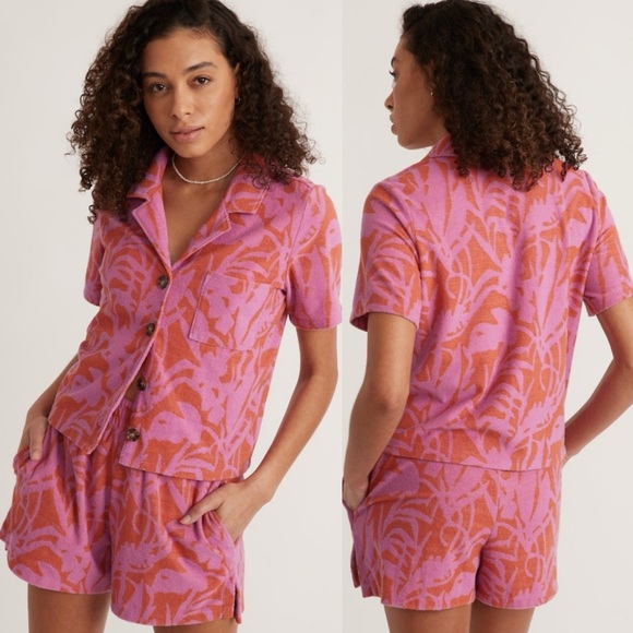 Marine Layer Other - Marine Layer Terry Out Resort Shirt and Shorts Orange Lavender Floral Set